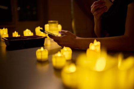 Enjoy a Romantic Candlelit Dining Experience with your Favorite Takeout Meal for Twoの写真素材