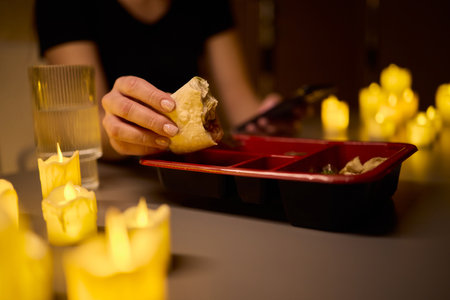 Enjoy a Romantic Candlelit Dining Experience with your Favorite Takeout Meal for Twoの写真素材