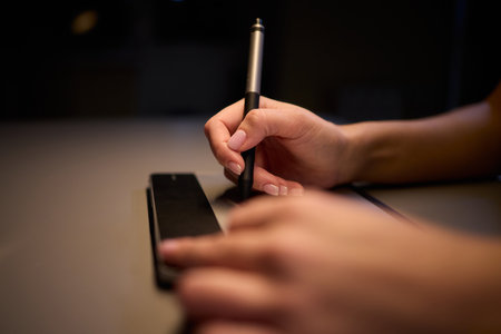 Exploring the Art of Creative Digital Writing in a Modern and Inspiring Workspaceの写真素材