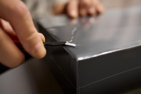 Gently and Carefully Opening a Box with Various Precision Tools for a Quality Finish