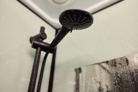 Discover a Modern Shower Setting that features Elegant and Stylish Dispensers for your bathroomの写真素材