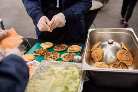 The Catering Setup Includes Fresh Ingredients That Are Ready and Prepared for Serviceの写真素材