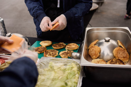 The Catering Setup Includes Fresh Ingredients That Are Ready and Prepared for Serviceの写真素材