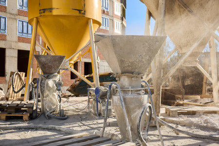A Construction Site that features Concrete Mixing Equipment essential for various projectsの写真素材