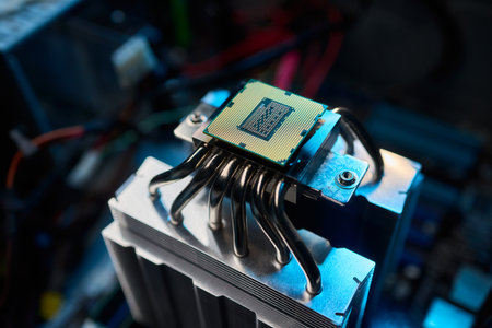 This image provides a closeup view of a cutting edge modern microprocessor chip design