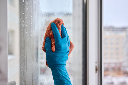 Utilizing a Cloth to Clean the Window for Achieving a Pristine and Sparkling Shine Effectの写真素材