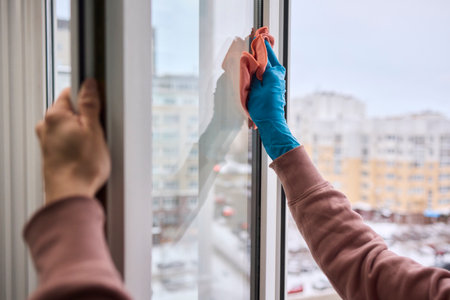 Utilizing a Cloth to Clean the Window for Achieving a Pristine and Sparkling Shine Effect