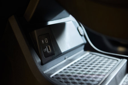 Close-up of wireless charging inside a carの写真素材