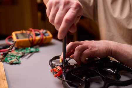 A Closer Look at Drone Maintenance and Repair in Action Ensuring Optimal Performanceの写真素材