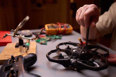 A Closer Look at Drone Maintenance and Repair in Action Ensuring Optimal Performanceの写真素材