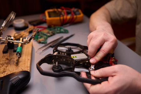 Conducting Detailed and Precise Repair Work Using Various Tools and Electronic Componentsの写真素材