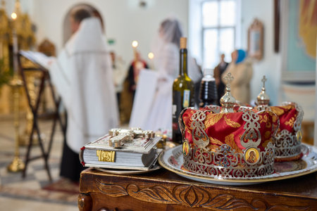 A ceremonial table with a crown and wine, symbolizing faith and community connection