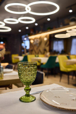 A beautifully designed restaurant interior with modern aesthetics and stylish lightingの写真素材