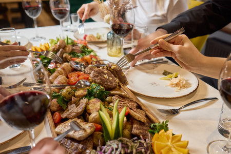 An Elegant Dining Experience Featuring a Lavish Feast of a Wide Variety of Dishesの写真素材