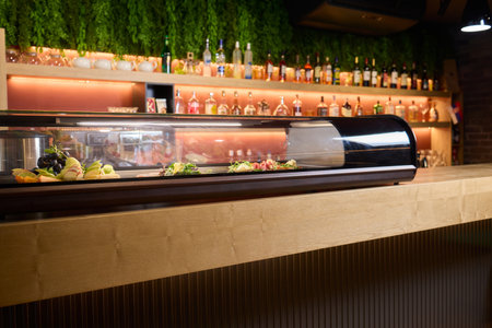 A Variety of Delicious Dishes Are Beautifully Displayed in the Restaurants Bar Areaの写真素材