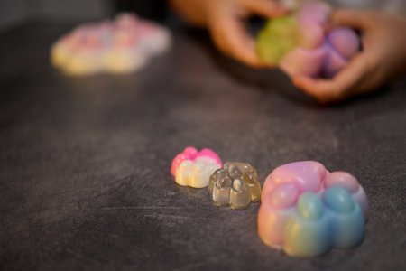 A colorful and squishy foam toy designed for stress relief as well as playtime enjoymentの写真素材