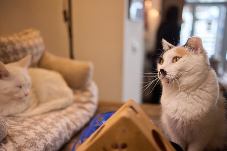 An Elegant Cat Sitting Gracefully in a Profile View, Radiating Charm and Beautyの写真素材
