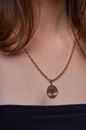 close up of boho styled woman with jewelry.の写真素材