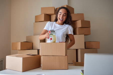 Business woman entrepreneurial success . Sales Online Parcel delivery.