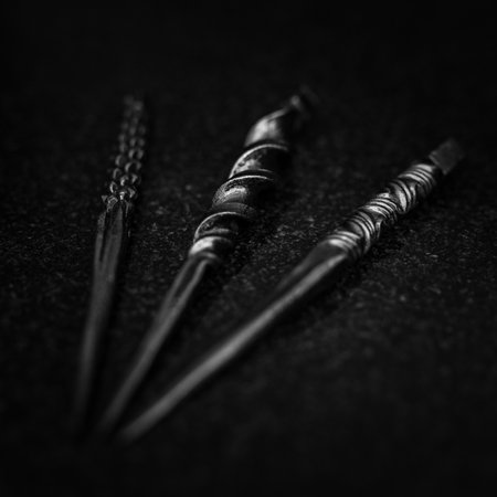 A Twisted Black Sculpture Set Against a Dark Background that Captivates the Viewerの写真素材