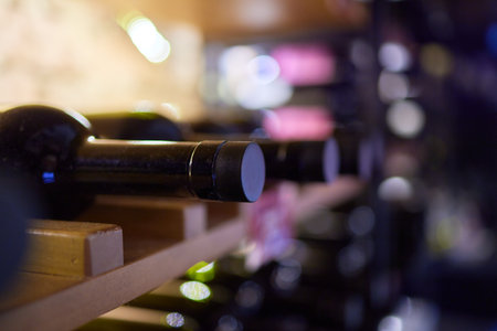 A Collection of Elegant Wine Bottles Beautifully Arranged on a Rustic Wooden Rack