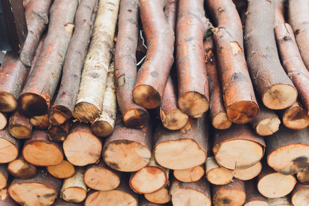 Firewood for the winter, stacks of firewood, pile of firewood.
