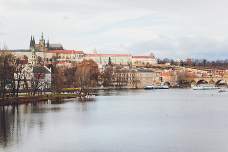 View from above from the observation platform of the royal castle on the old streets. Area of the Old City. Prague, Czech Republic.の写真素材