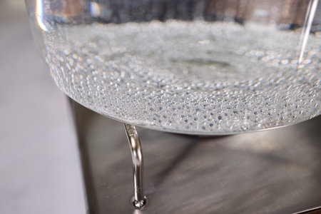 The Contemporary Modern Glass Kettle Effortlessly Boiling Water with a Stylish Decorative Touchの写真素材