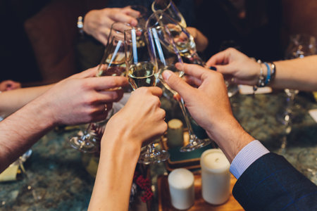 Glasses of red wine. The concept of party and celebration.の写真素材