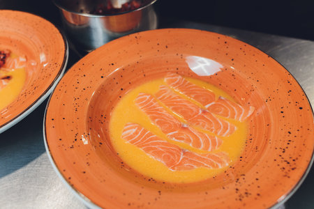 salmon citrus beautiful cooking dish in a plate.の写真素材