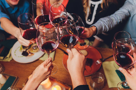 Glasses of red wine. The concept of party and celebration.