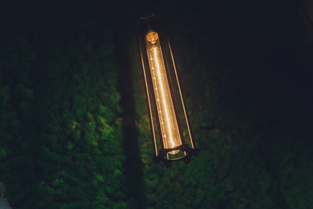A classic light bulb on black background with space for text.
