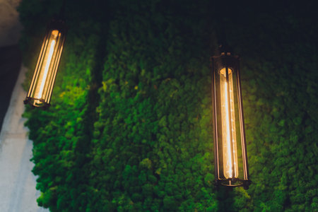 A classic light bulb on black background with space for text.の写真素材