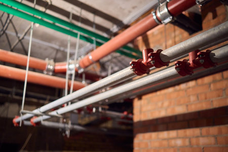 Industrial Pipe Systems utilized in a Construction Environment for various purposesの写真素材