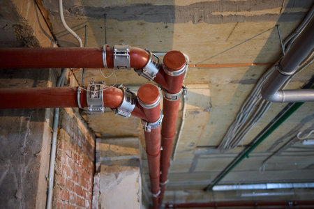 Industrial Pipe Systems utilized in a Construction Environment for various purposesの写真素材