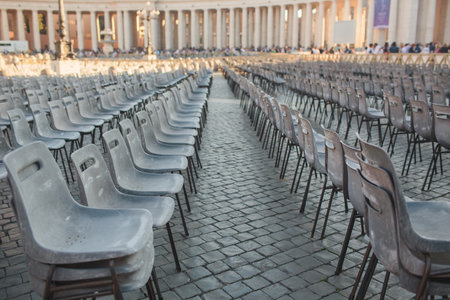 Chairs Nested in a Beautiful Landscape Showcasing Abandonment and Stillnessの写真素材