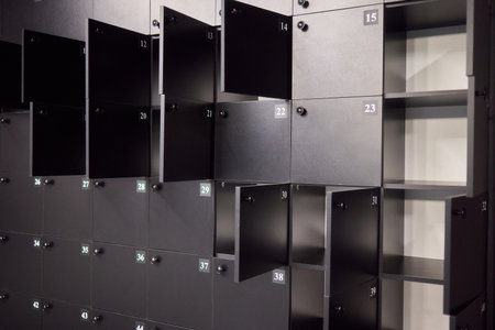 Discover Modern Black Storage Lockers Designed for Efficient and Secure Space Management Solutionsの写真素材