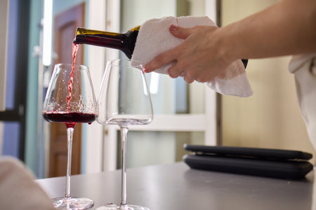 An Elegant and Exquisite Wine Pouring Experience Set in a Truly Refined Fine Dining Atmosphereの写真素材