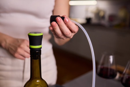 Experience the art of elegant wine pouring using the most modern and innovative tools availableの写真素材