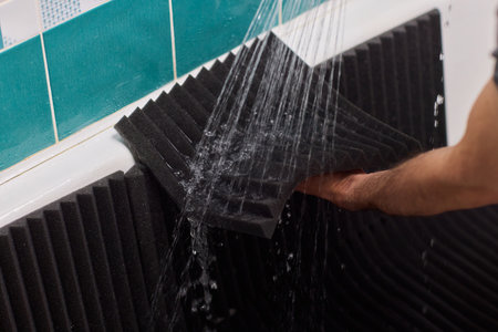 Waterproof Acoustic Foam Panel Designed for Use in a Shower Setting to Enhance Soundの写真素材