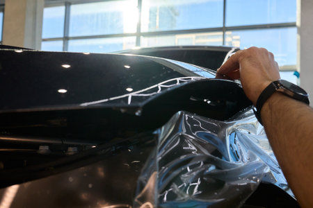 Applying a quality protective film on a vehicle is essential for longlisting surface protectionの写真素材