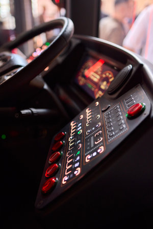 The Modern Bus Interior has a high-tech dashboard and advanced controls for drivers and passengers