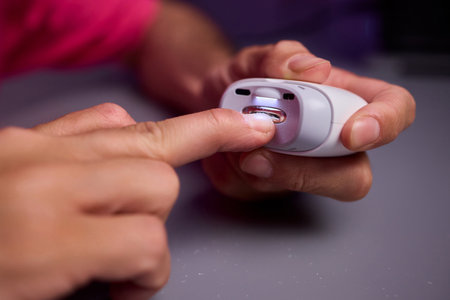 Close-up of an electric nail clipper in hand, modern personal care technology, highlighting compact...