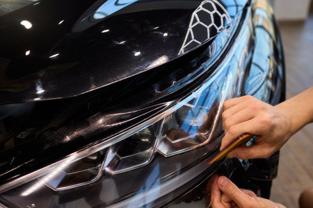 Applying a Protective Film on the Surface of Your Car for Enhanced Durability and Shineの写真素材