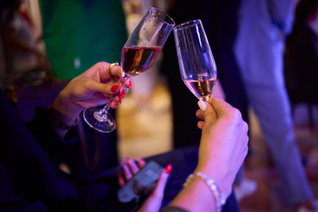A Celebration Toast featuring beautifully crafted Champagne Glasses filled with bubbly drink