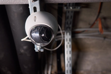 Surveillance Camera Placed in an Industrial Setting Surrounded by Various Pipes and Equipment