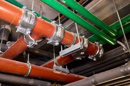 Industrial Pipe Systems utilized in a Construction Environment for various purposesの写真素材