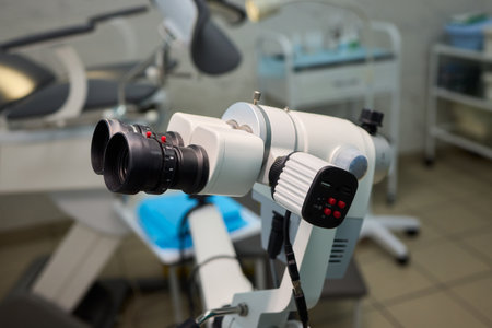 Advanced Optical Microscope Utilized Within a Laboratory Environment for Various Purposesの写真素材