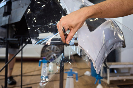 Applying a Protective Film on the Surface of Your Car for Enhanced Durability and Shineの写真素材