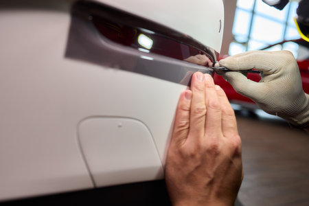 Applying a Protective Film on the Surface of Your Car for Enhanced Durability and Shineの写真素材